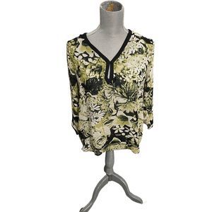 Quintessential Green Floral Long Sleeve V-neck Blouse Women’s Size Medium